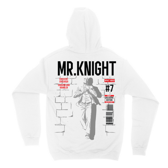 White Mr. Knight hoodie back. 