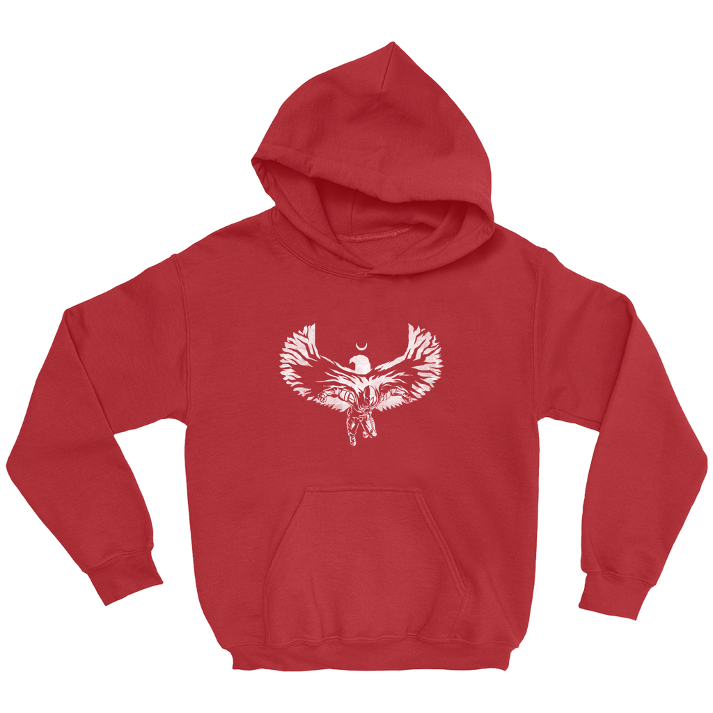 Avatar of the falcon kid's Moon Knight hoodie in red.