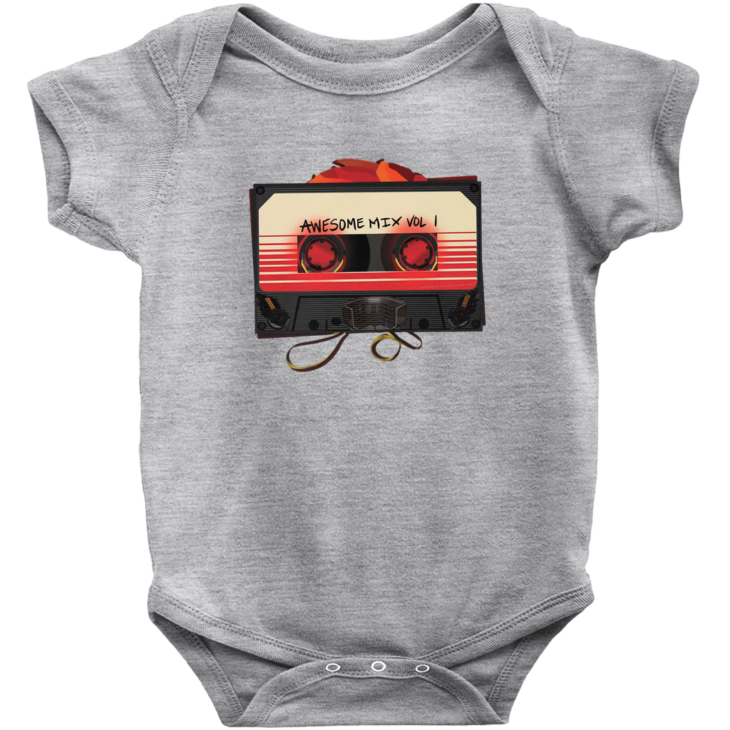 Grey Guardians of the Galaxy Awesome Mix Vol 1 baby onesie.
