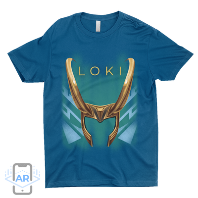Royal blue Loki augmented reality t-shirt.